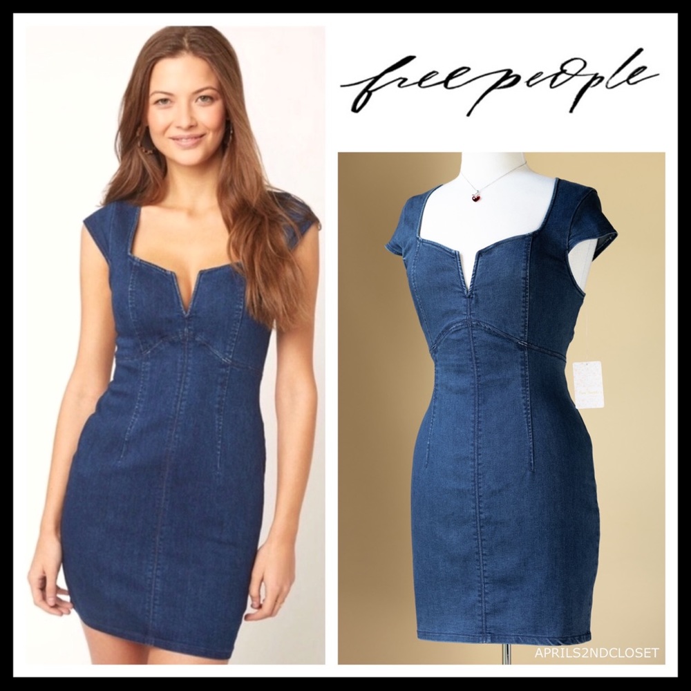❗️6-HOUR SALE❗️FREE PEOPLE BOHO DENIM DRESS A2C - Picture 4 of 8